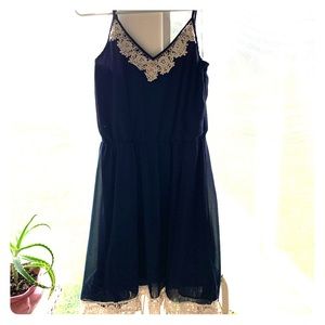 Navy Blue Dress with Crochet Detailing